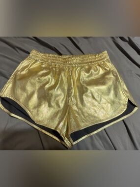 Forever 21 Gold Metallic Athletic Shorts with Black Trim